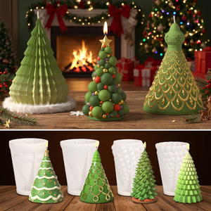 DM1271 RESIN GO Moule en silicone réutilisable pour bougie Arbre de Noël 3D, 9 styles, pour moulage DIY, aromathérapie, gypse, résine, 1 pièce, lavage à la main - Product Image 3