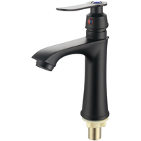 Keran Wastafel Tunggal Dingin Modern Warna Hitam Matte atau Krom dari Paduan Seng, Keran Pilar Ramping untuk Kamar Mandi