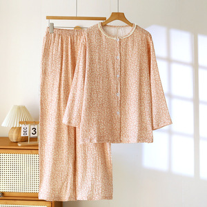 Conjunto de Pijama para Mujer 100% Algodón, Manga Larga, Pantalón Largo, Botones, Estampado Floral, Suave y Transpirable, Ropa de Dormir Personalizada al por Mayor - Product Image 3