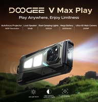 DOOGEE V Max Play 5G Projecteur Téléphone Robuste 20500mAh Octa Core CDMA Double SIM Dimensity 7300 16GB+512GB NFC Android 15