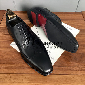 Chaussures en cuir haut de gamme faites à la main pour hommes, en cuir véritable importé de vache, style Oxford anglais à bout carré, chaussures habillées. - Product Image 2