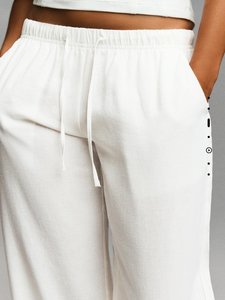<span class=keywords><strong>Pantaloni</strong></span> Casual Primaverili da Donna in Misto Lino a Vita Elastica e Gamba Dritta, Stile Spagnolo, Bianchi - Product Image 4