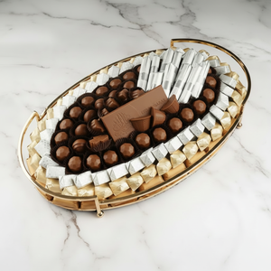 Plateau à chocolat ovale en métal plaqué or de qualité de luxe Plateau de service sucré Présentoir à chocolat pour la célébration de l'Aïd - Product Image 1