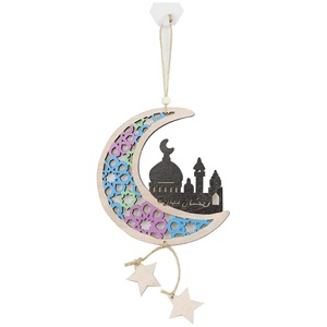 Décoration suspendue en bois en forme de lune pour le Ramadan 2026, découpée au laser, motif lune, étoile et mosquée, pour la décoration de l'Aïd Moubarak et du Ramadan, vente en gros - Product Image 4