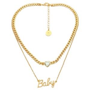 Double chaîne Bijoux de mode personnalisés Pendentif cœur en cristal lettre de bébé plaqué or pour les femmes Style classique pour les mariages et les cadeaux - Product Image 2