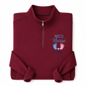 Sweat-shirt brodé anti-rétrécissement à col montant et fermeture éclair quart de tour pour infirmière de soins intensifs néonataux, motif pieds de bébé personnalisé, idéal pour l'hiver/l'automne/le printemps - Product Image 2