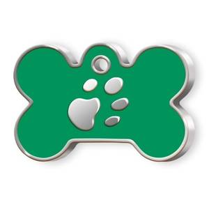 Placa de Identificación para Mascotas con Diseño de Hueso Verde Grande y Huella de Pata para Perros - Product Image 1