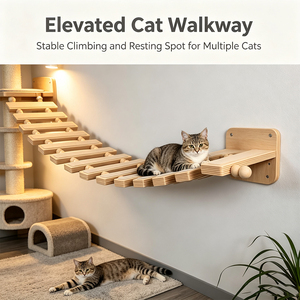 Ensemble d'étagères murales modernes en bois pour chat avec pont incurvé, surface antidérapante, montage facile, idéal pour les petits salons, décoration pour animaux de compagnie - Product Image 2