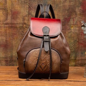 Ando <b>Bag</b> Vintage Genuine Leather <b>Backpack</b> Women Deer Embossed Cowhide Drawstring <b>Travel</b> <b>Bag</b> - Product Image 4