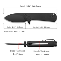 Mini couteau pliant de camping portable, lame en acier inoxydable D2 AUS-8 avec manche G10, couleur noire, couteau de survie pour l'extérieur