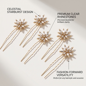 Juego de Pinzas para el Cabello de <span class=keywords><strong>Novia</strong></span>, Elegantes y Modernas, con Forma de Estrella, Diamantes de Imitación y Metal en Forma de U, para Bodas y Fiestas - Product Image 6
