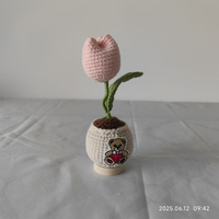 Harga Terbaik Pot gantung Tulip Crochet lucu rajutan bunga buatan dekorasi rumah dan mobil untuk hadiah Festival Tahun Baru