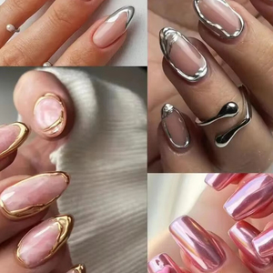 6 pièces poudre miroir + 5ml semi-solide miroir magique Chrome poudre modèle Gel Kit Nail Art Gel adhésif gem-s colle tremper Gel UV - Product Image 6