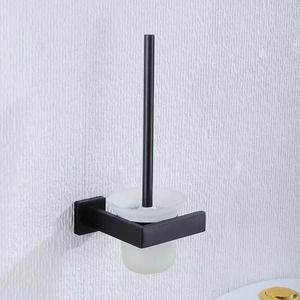Porte-serviettes mural en acier inoxydable noir avec étagère, organisateur de rangement minimaliste pour salle de bain, support fixe pour serviettes - Product Image 6