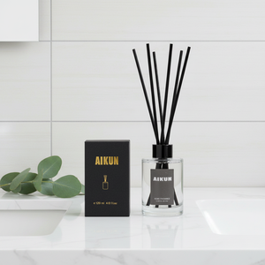 Aikun MOQ30pcs 120ml Round Glass Foil Logo Black Box Any Scent Lasting Home Fragrance Gift <b>Reed</b> <b>Diffuser</b> Set for Cross Border - Product Image 1