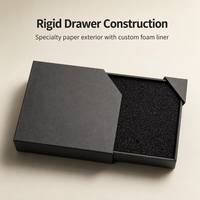 Boîte à tiroir en papier noir personnalisé de luxe, emballage vide rigide avec insert en mousse pailletée pour bijoux et accessoires