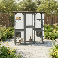 Grande maison pour chat en bois, enclos extérieur pour chat avec plusieurs entrées