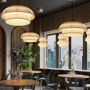 โคมไฟระย้า LED สไตล์วาบิซาบิแบบญี่ปุ่น ปรับความสูงได้ ปรับความสว่างได้ พร้อมผ้าจีนกลางแบบเซน เหมาะสำหรับโต๊ะอาหารในโรงแรม - Product Image 3