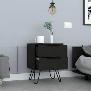 Nightstand With Hairpin Legs Two <b>Drawers</b> Black <b>Storage</b> Cabinet <b>For</b> Bedroom - Product Image 2