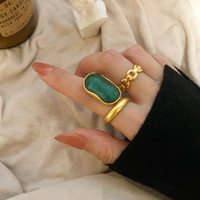 Bague de 2 pièces en plaqué argent 925, style français rétro, émeraude