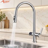 Robinet de cuisine de luxe à poignée unique, monotrou, avec douchette extractible flexible et bec rotatif 3 modes, pour hôtels et centres commerciaux