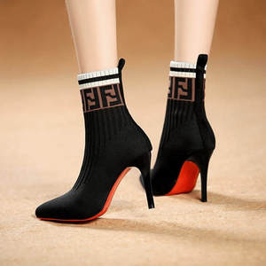 European Designer Black Color Knitting <strong>Bootie</strong> <strong>Shoes</strong> Featuring High Heels &amp; Comfortable Women Sock <strong>Shoes</strong> - Product Image 4