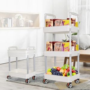 접이식 3 계층 스토리지 카트 유틸리티 친환경 PP 플라스틱 선반 트롤리 카트 롤링 스토리지 주최자 바퀴 카트 - Product Image 4