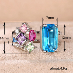 Anello aperto da donna con design geometrico colorato, gioiello alla moda per le dita - Product Image 5