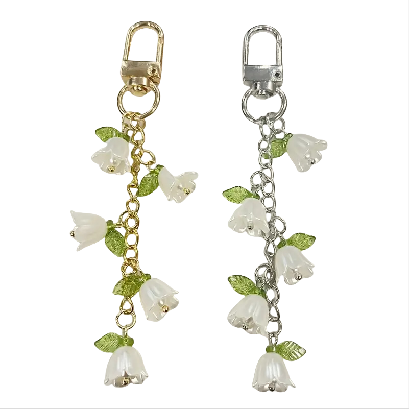 アクセサリー Meichan Mengda Elegant Orchid and Faux Pearl Tassel Keychain for Handbags