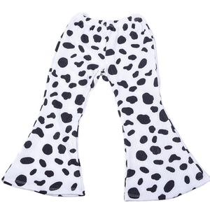 Wholesale 220g Rib Knitted New Boutique Long Leg <b>Flared</b> Printing Baby Girl Bell Pant Ruffle Hem Casual Cow Print <b>Kids</b> Pants - Product Image 1