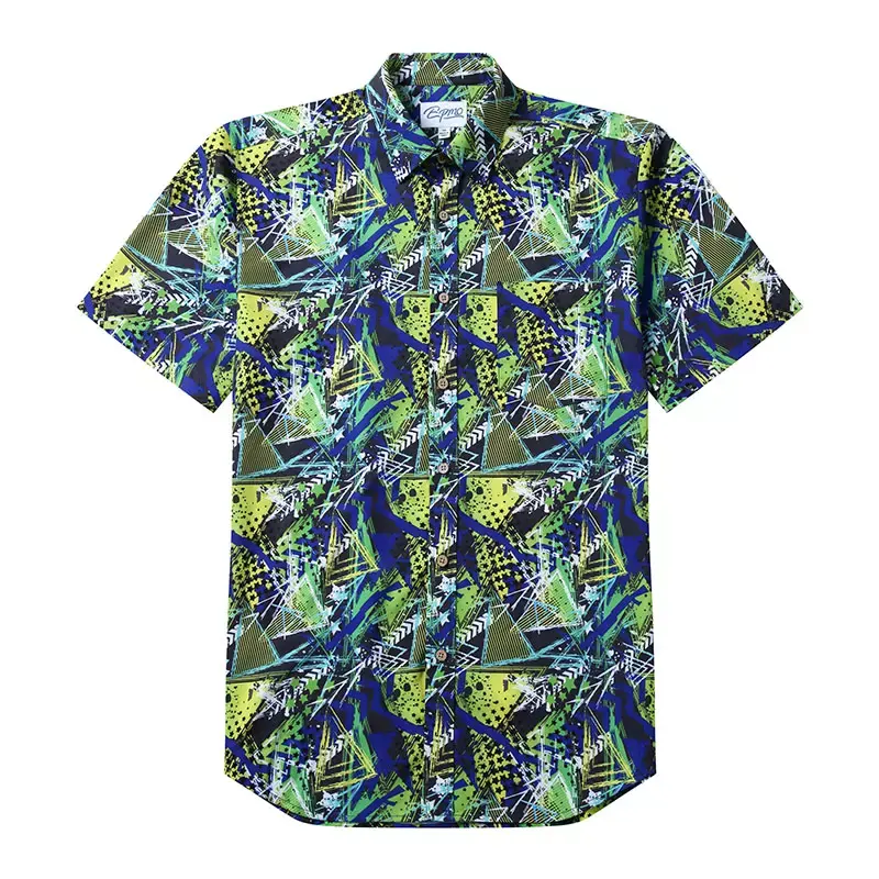 Summer Mens Printed Stand Collar Breathable Loose Hawaiian Mens Button Down Shirt