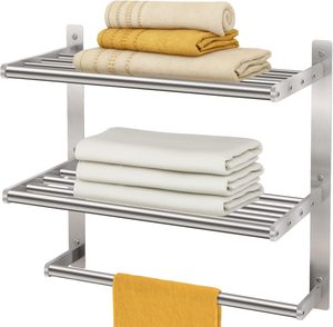 Khăn Kệ Cho Phòng Tắm Treo Tường 3-Tier Phong Cách Khách Sạn Khăn <span class=keywords><strong>Rack</strong></span> Với Khăn Thanh Chải <span class=keywords><strong>Nickel</strong></span> Cho Phòng Tắm Nhà Tắm 16 Inch - Product Image 1