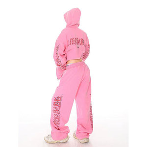 Conjunto de Sudadera con capucha de mujer con estampado de rizo francés grueso de algodón pesado con cremallera personalizada sin cuerda y lavado vintage desgastado - Product Image 5