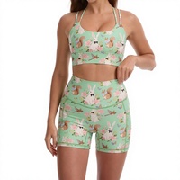 Ensemble de yoga 2 pièces pour femme : Soutien-gorge de sport à bretelles croisées et short imprimé taille haute – Tenue de sport avec option logo personnalisé