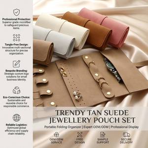 Trendy Tan Suede <strong>Jewellery</strong> Pouch Set Portable Microfiber Jewelry Holder Bag Personalized Folding <strong>Jewellery</strong> Organizer Supplies - Product Image 1