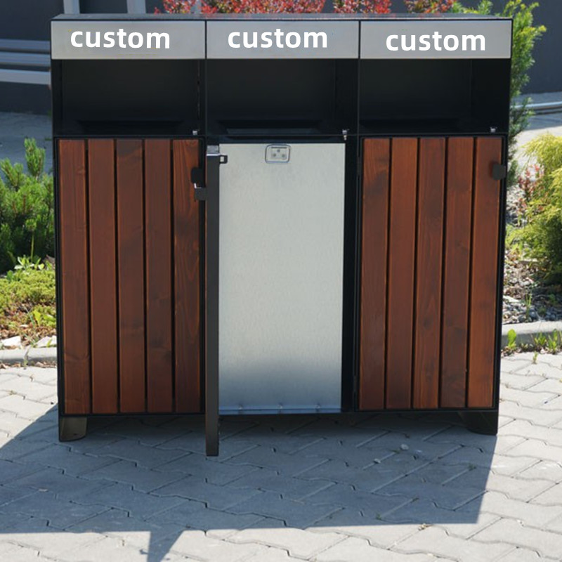 Factory Custom Street park outdoor Recycling receptacles Wood Litter Rubbish waste Bin trash can