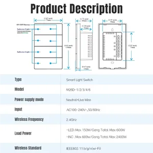 Interrupteur intelligent Zigbee 2,4 GHz Wi-Fi 1/2/3/4/6 voies, commande vocale <span class=keywords><strong>Alexa</strong></span> Google Home, pour contrôle sans neutre - Product Image 6