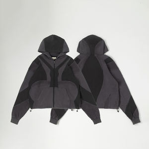 Sudadera con capucha KingSen vintage de algodón lavado con patchwork, cierre de cremallera, corte holgado, bloques de color en contraste, para hombre - Product Image 1