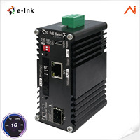 Mini Convertidor de Medios de Fibra Óptica PoE+ Industrial Inteligente con IA y Gestión Inteligente, con Amplificador de Voltaje y Funciones de Software Opcionales