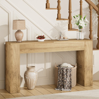 Table console en bois clair de 63 pouces, design minimaliste en forme de U, table de couloir longue et étroite avec pieds épais pour le salon