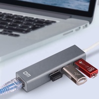 Mini Hub USB 3.0 haute vitesse pour ordinateur portable, 3 ports, Ethernet 1000 Mbps, aluminium foncé CHB012