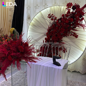LEDA Wedding Decoration Supplies White Round Pleated Curtain Metal Led Lighted Wedding Arch <b>Backdrop</b> for Events - Product Image 3