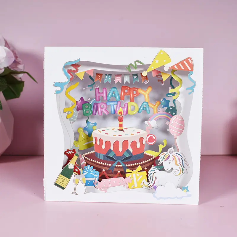 New Design 3D Pop Up Custom Birthday Card Greeting Cards with Envolpe for Happy Birthday Party Gifts