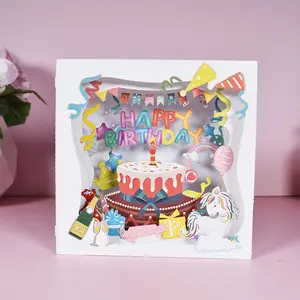 تصميم جديد 3D منبثق مخصص بطاقات معايدة بطاقات عيد ميلاد مع Envolpe لهدايا حفلة عيد ميلاد سعيد