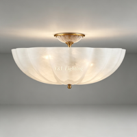 Plafonnier LED semi-encastré en verre cannelé en forme de pétale, nickel, avec bol central classique, E12, hauteur réglable, intensité variable pour