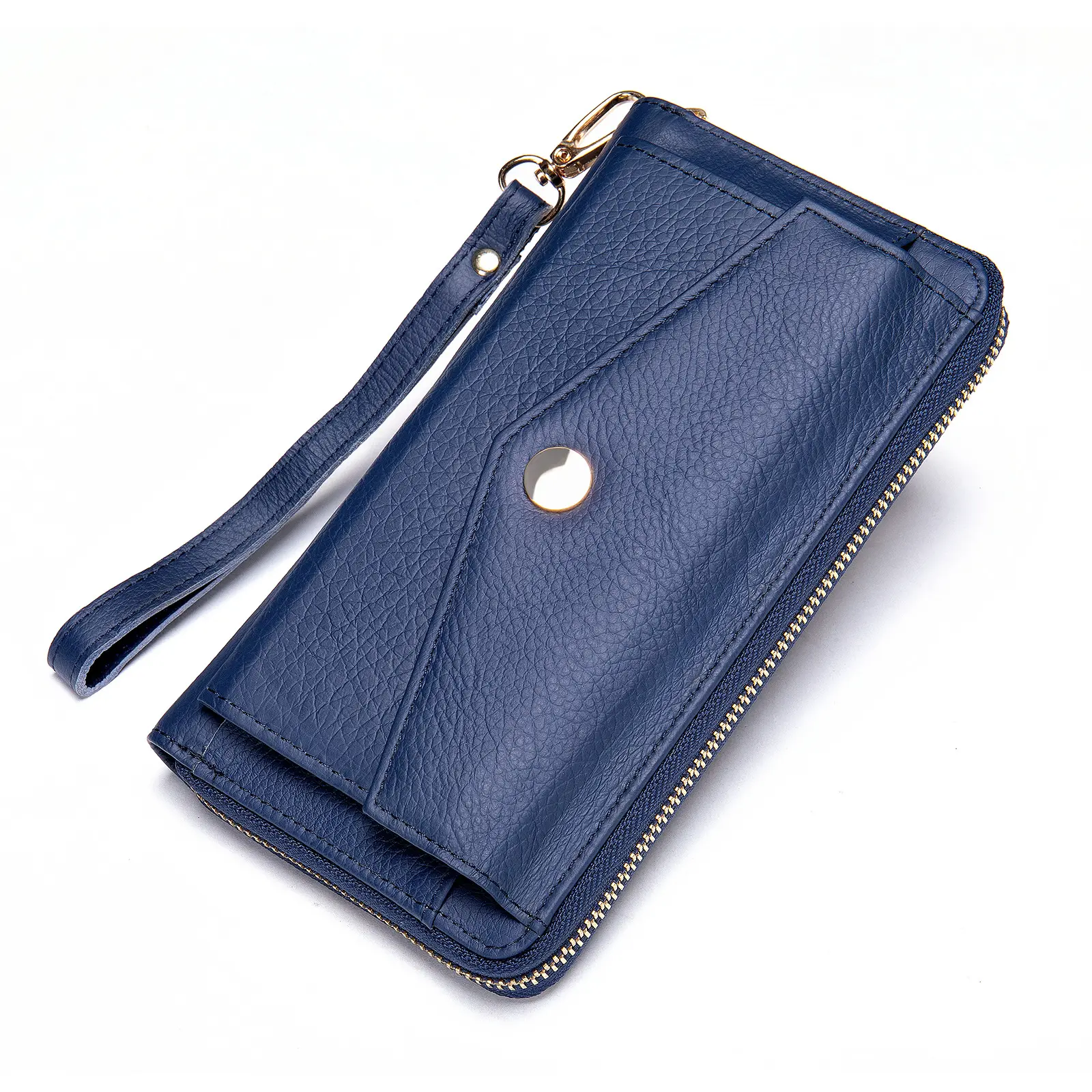 नई लोकप्रिय महिलाओं लक्जरी फैशन क्लच पर्स बैग के लिए जेब रॉयल ब्लू विंटेज असली लेदर लंबे बटुआ