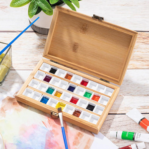 Boîte de <span class=keywords><strong>peinture</strong></span> à l'aquarelle en bambou avec compartiments, <span class=keywords><strong>palette</strong></span> en bois portable pour enfants, fournitures artistiques - Product Image 2
