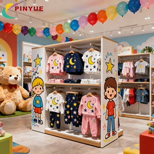 Étagères de présentation de vente au détail personnalisées uniques, décoration intérieure de <span class=keywords><strong>magasin</strong></span> de vêtements pour bébés, conception de présentoir pour magasins de vêtements pour bébés - Product Image 2