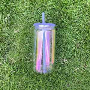 Verres à bière en forme de canette, irisés, à sublimation vierge, plaqués arc-en-ciel, 16 oz, pour impression DIY - Product Image 3