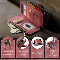 Étui en cuir PU CaseMe pour 14 Pro avec porte-cartes à fermeture éclair, design antichoc